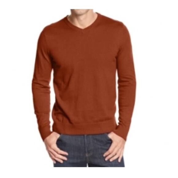 John Ashford V Neck Sweater XL Copper Casual Pullover Long Sleeves Office Ribbed - Picture 4 of 6